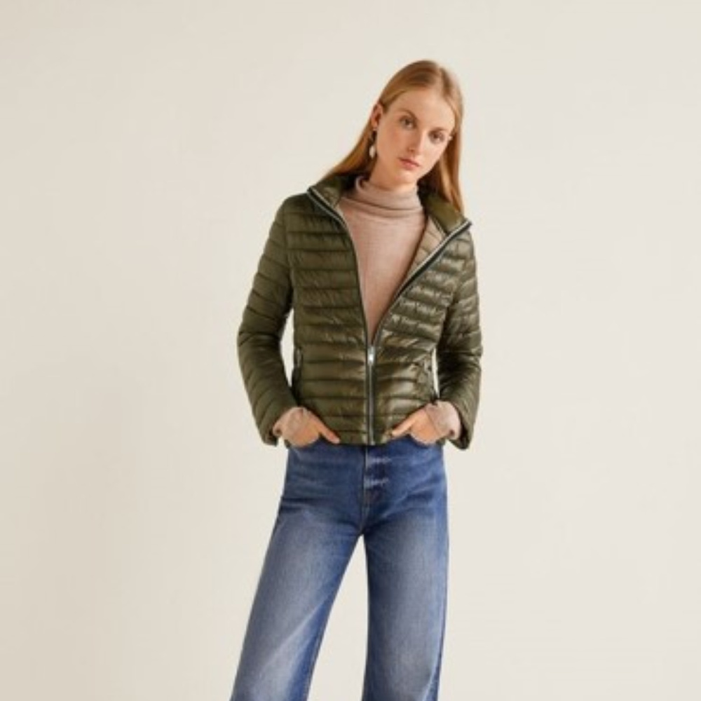 Brand New Fashion Zip Front Green Puffer Jacket